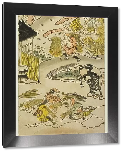 Autumn: Harvesting Rice (Aki: inekari no zu), No. 3 from the series 'The Four Seasons... c. 1730s. Creator: Torii Kiyomasu. Autumn: Harvesting Rice (Aki: inekari no zu), No. 3 from the series 'The Four Seasons... c. 1730s