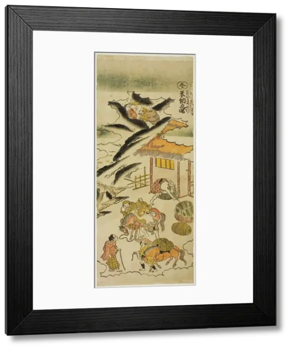 Framed Print : Winter: Storing Rice (Fuyu: kome osame no zu), No. 4 from the series The Four Seasons... c. 1730s. Creator: Torii Kiyomasu. Winter: Storing Rice (Fuyu: kome osame no zu), No. 4 from the series The Four Seasons... c. 1730s Framed Print : Winter: Storing Rice (Fuyu: kome osame no zu), No. 4 from the series The Four Seasons... c. 1730s. Creator: Torii Kiyomasu. Winter: Storing Rice (Fuyu: kome osame no zu), No. 4 from the series The Four Seasons... c. 1730s