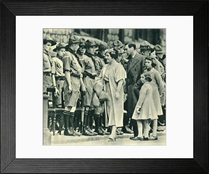 Framed Print : Their Majesties, The King and Queen, with the Princesses Inspecting Boys Who Have Become Scouts Des Creator: Unknown
