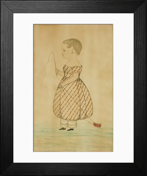 Framed Print : Standing Girl in Profile to Left with Whip and Toy Sleigh, n.d. Creator: Unknown Framed Print : Standing Girl in Profile to Left with Whip and Toy Sleigh, n.d. Creator: Unknown