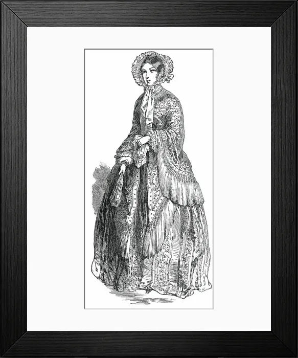 Framed Print : Paris Fashions for June - Promenade Dress, 1850. Creator: Unknown Framed Print : Paris Fashions for June - Promenade Dress, 1850. Creator: Unknown