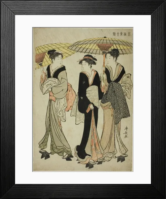 Framed Print : Under Umbrellas in a Shower, from the series A Brocade of Eastern Manners (Fuzoku... c1783 / 84. Creator: Torii Kiyonaga. Under Umbrellas in a Shower, from the series A Brocade of Eastern Manners (Fuzoku... c1783 / 84) Framed Print : Under Umbrellas in a Shower, from the series A Brocade of Eastern Manners (Fuzoku... c1783 / 84. Creator: Torii Kiyonaga. Under Umbrellas in a Shower, from the series A Brocade of Eastern Manners (Fuzoku... c1783 / 84)