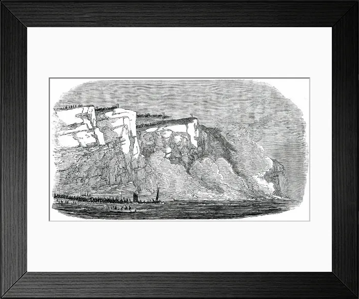 Framed Print : The Great Explosion at Seaford - the Explosion - Cliff Falling, 1850. Creator: Unknown Framed Print : The Great Explosion at Seaford - the Explosion - Cliff Falling, 1850. Creator: Unknown