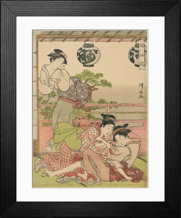 Framed Print : Two Geisha Struggling for a Letter (Fumi no arasoi), from the series Flowers of Nakasu... c. 1781. Creator: Torii Kiyonaga. Two Geisha Struggling for a Letter (Fumi no arasoi), from the series Flowers of Nakasu... c. 1781 Framed Print : Two Geisha Struggling for a Letter (Fumi no arasoi), from the series Flowers of Nakasu... c. 1781. Creator: Torii Kiyonaga. Two Geisha Struggling for a Letter (Fumi no arasoi), from the series Flowers of Nakasu... c. 1781