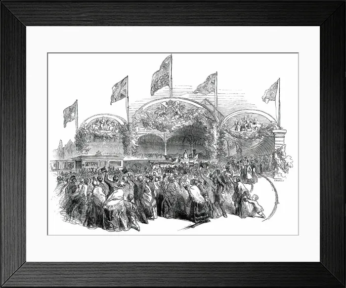 Framed Print : Entrance of the Queen into the Great Central Railway Station, Newcastle-Upon-Tyne, 1850. Creator: Ebenezer Landells Framed Print : Entrance of the Queen into the Great Central Railway Station, Newcastle-Upon-Tyne, 1850. Creator: Ebenezer Landells