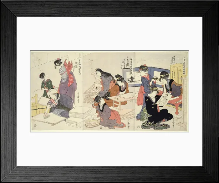 Framed Print : Artist, Block Carver, Applying Sizing (Eshi, hangashi, dosa-biki), from the series... About 1803. Creator: Kitagawa Utamaro Framed Print : Artist, Block Carver, Applying Sizing (Eshi, hangashi, dosa-biki), from the series... About 1803. Creator: Kitagawa Utamaro