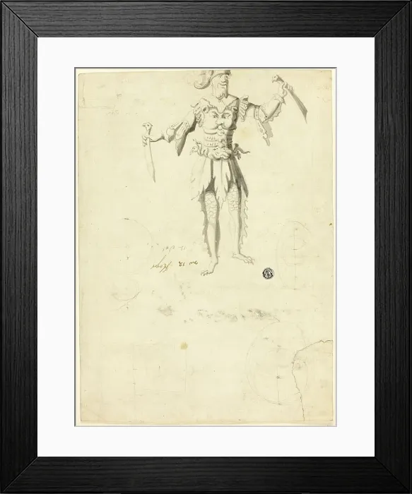 Framed Print : Costumed Man Carrying Two Swords, n.d. Creator: Unknown