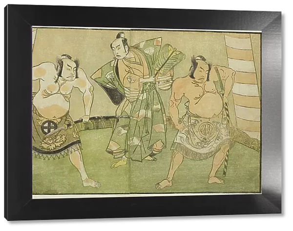 The Actors Nakamura Sukegoro II as Matano no Goro (right), Onoe Kikugoro I as Soga no... c. 1772. Creator: Shunsho