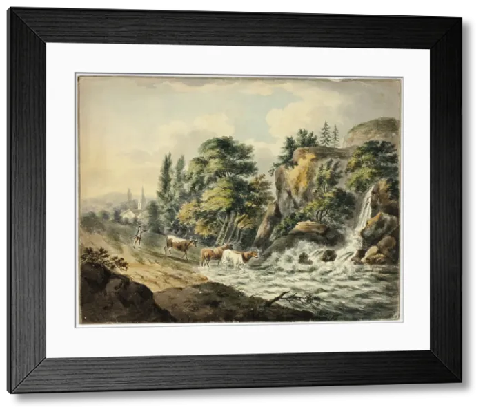 Framed Print : Cow Herd Driven to River, n.d. Creator: Unknown Framed Print : Cow Herd Driven to River, n.d. Creator: Unknown