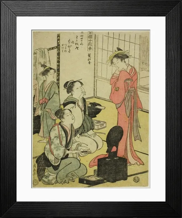 Framed Print : Hairdressing Room (Kamibeya), from the series Ten Kinds of Incense in the Pleasure... c. 1793 / 94. Creator: Torii Kiyonaga. Hairdressing Room (Kamibeya), from the series Ten Kinds of Incense in the Pleasure... c. 1793 / 94 Framed Print : Hairdressing Room (Kamibeya), from the series Ten Kinds of Incense in the Pleasure... c. 1793 / 94. Creator: Torii Kiyonaga. Hairdressing Room (Kamibeya), from the series Ten Kinds of Incense in the Pleasure... c. 1793 / 94