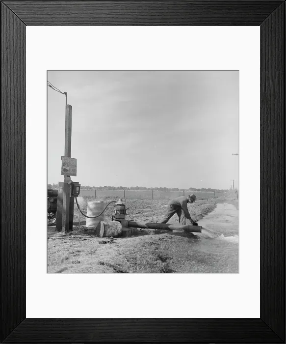 Framed Print : Irrigation pump on edge of field, San Joaquin Valley, California, 1938. Creator: Dorothea Lange
