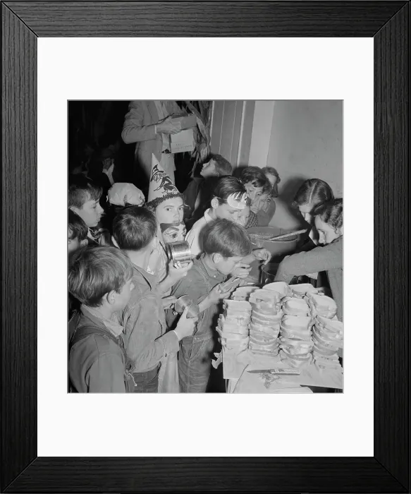 Framed Print : The children at Halloween party in Shafter migrant camp, California, 1938. Creator: Dorothea Lange Framed Print : The children at Halloween party in Shafter migrant camp, California, 1938. Creator: Dorothea Lange