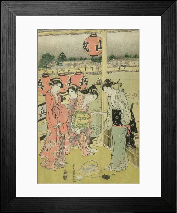 Framed Print : A Banquet in a Pleasure House on the Bank of the Okawa (Okawa bata giro jo no yusen), c. 1792. Creator: Angyusai Enshi Framed Print : A Banquet in a Pleasure House on the Bank of the Okawa (Okawa bata giro jo no yusen), c. 1792. Creator: Angyusai Enshi
