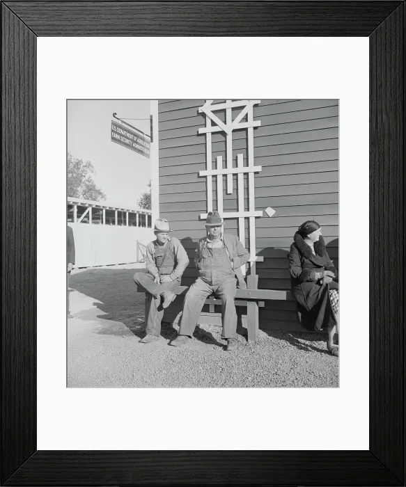 Framed Print : Lineup outside of Farm Security Administration grant office early in the morning, Tulare, CA, 1938. Creator: Dorothea Lange Framed Print : Lineup outside of Farm Security Administration grant office early in the morning, Tulare, CA, 1938. Creator: Dorothea Lange
