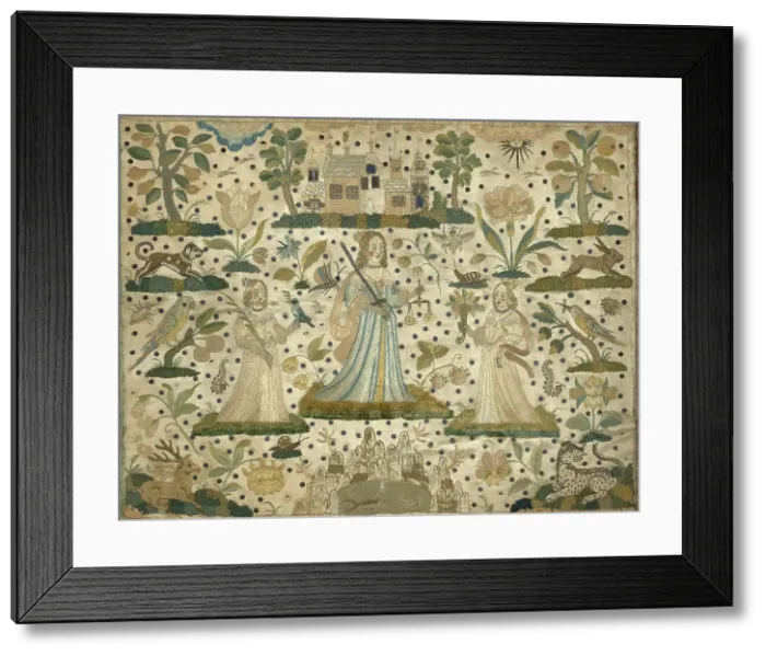 Framed Print : Picture Depicting Peace, Justice, and Plenty (Needlework), England, 17th century. Creator: Unknown Framed Print : Picture Depicting Peace, Justice, and Plenty (Needlework), England, 17th century. Creator: Unknown