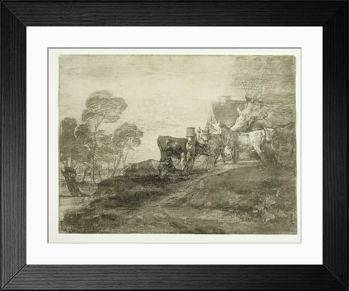 Framed Print : Landscape with Cattle by a Cottage, late 1770s. Creator: Thomas Gainsborough Framed Print : Landscape with Cattle by a Cottage, late 1770s. Creator: Thomas Gainsborough