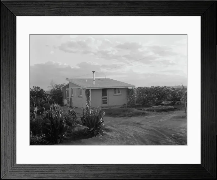 Framed Print : Type house at Garden Homes, Kern County, California, 1938. Creator: Dorothea Lange. Type house at Garden Homes, Kern County, California, 1938. Creator: Dorothea Lange Framed Print : Type house at Garden Homes, Kern County, California, 1938. Creator: Dorothea Lange. Type house at Garden Homes, Kern County, California, 1938. Creator: Dorothea Lange