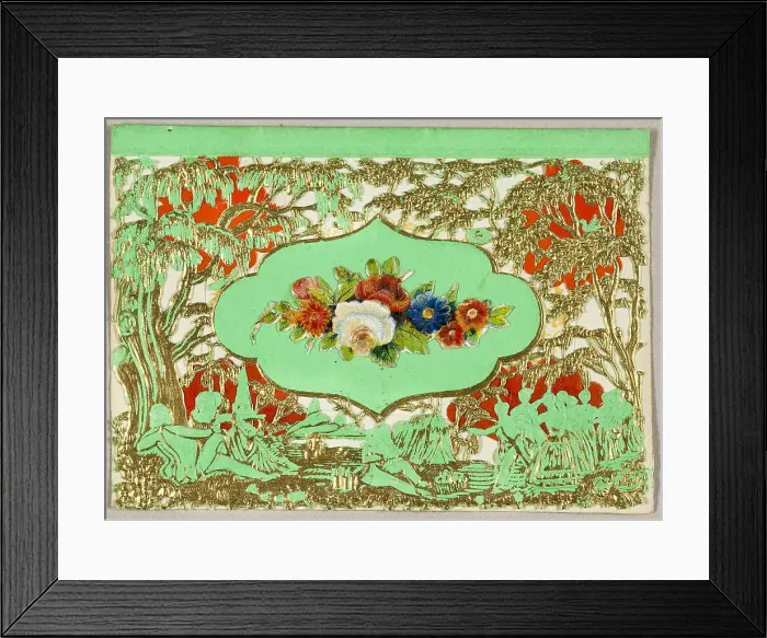 Framed Print : Untitled Valentine (Flowers on Green Background), 1860 / 69. Creator: Unknown Framed Print : Untitled Valentine (Flowers on Green Background), 1860 / 69. Creator: Unknown