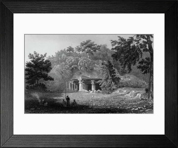 Framed Print : Entrance to the Cave of Elephanta, 1835. Creator: William Purser Framed Print : Entrance to the Cave of Elephanta, 1835. Creator: William Purser