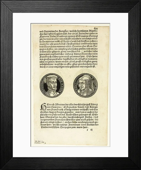 Framed Print : Medallion Portraits of Henry and Margaret of Navarre (recto) and Portraits of...1937. Creators: Hans Rudolf Manuel Deutsch, Max Geisberg Framed Print : Medallion Portraits of Henry and Margaret of Navarre (recto) and Portraits of...1937. Creators: Hans Rudolf Manuel Deutsch, Max Geisberg