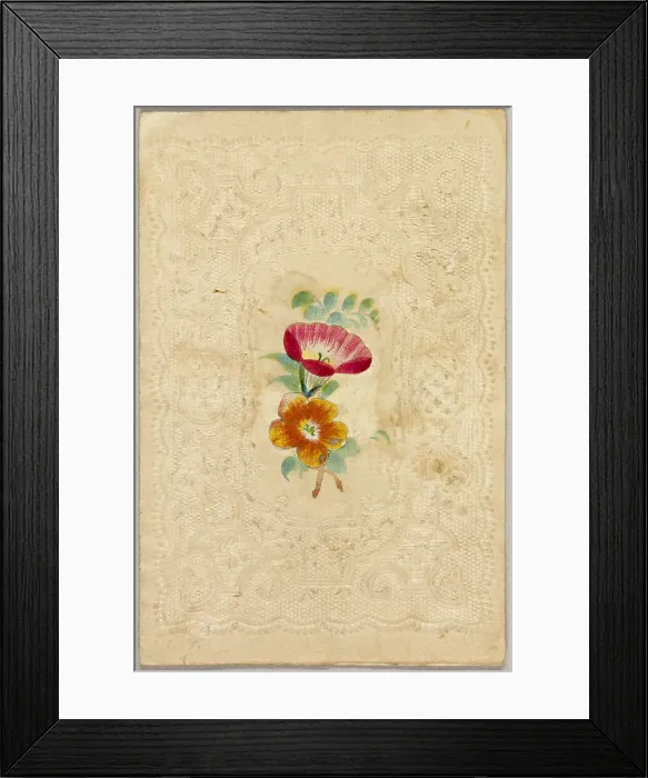 Framed Print : Untitled Valentine (Pink and Orange Flowers), c.1840. Creator: Unknown Framed Print : Untitled Valentine (Pink and Orange Flowers), c.1840. Creator: Unknown
