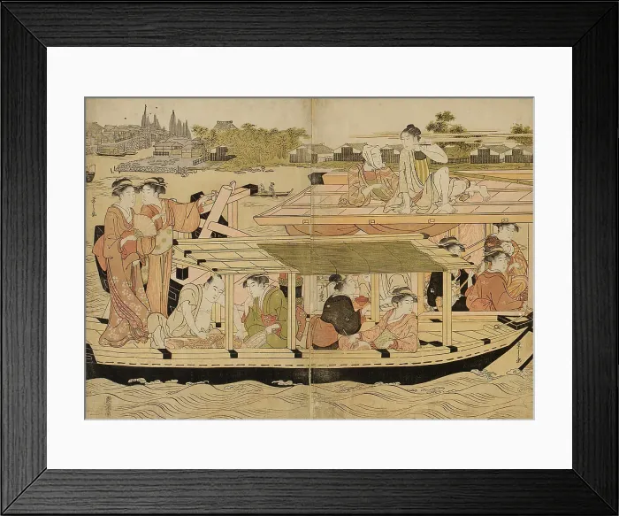 Framed Print : Pleasure Boats on the Sumida River, c. 1792. Creator: Hosoda Eishi Framed Print : Pleasure Boats on the Sumida River, c. 1792. Creator: Hosoda Eishi