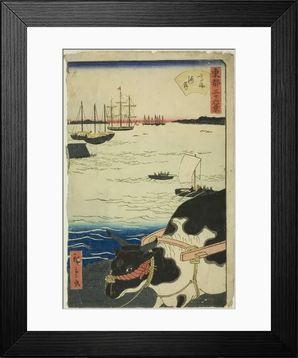 Framed Print : The Beach at Takanawa (Takanawa kaigan), from the series Thirty-six Views of the... 1862. Creator: Utagawa Hiroshige II. The Beach at Takanawa (Takanawa kaigan), from the series Thirty-six Views of the... 1862. Creator: Utagawa Hiroshige II