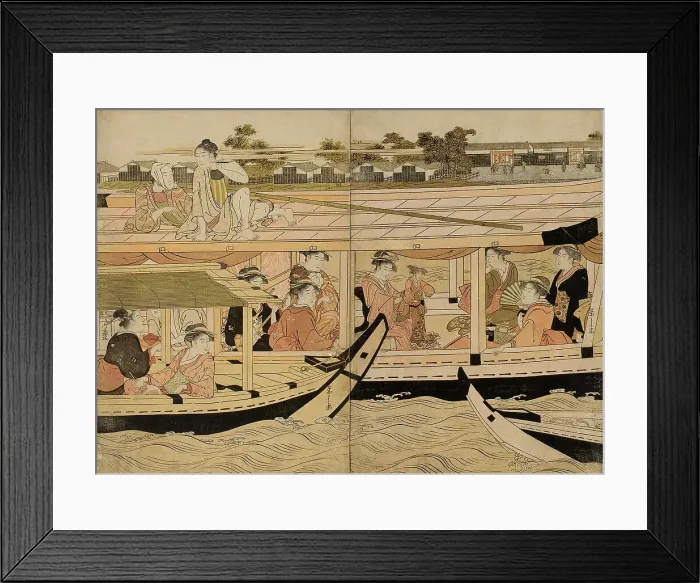 Framed Print : Pleasure Boats on the Sumida River, c. 1792. Creator: Hosoda Eishi Framed Print : Pleasure Boats on the Sumida River, c. 1792. Creator: Hosoda Eishi