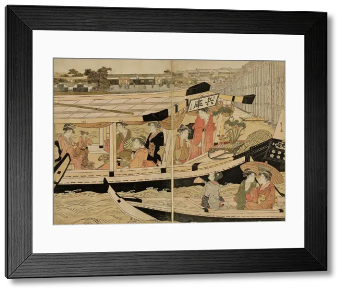 Framed Print : Pleasure Boats on the Sumida River, c. 1792. Creator: Hosoda Eishi Framed Print : Pleasure Boats on the Sumida River, c. 1792. Creator: Hosoda Eishi