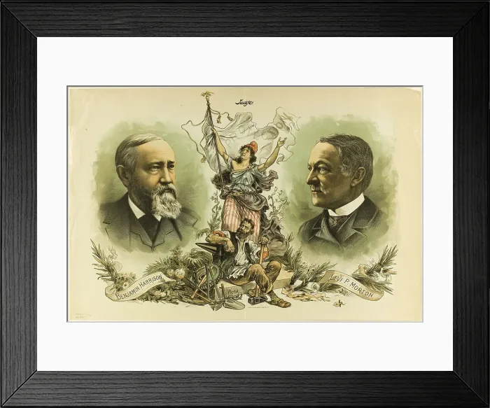 Framed Print : Victory Portraits of Benjamin Harrison and Levi P. Morton, from Judge, 1888. Creator: Unknown Framed Print : Victory Portraits of Benjamin Harrison and Levi P. Morton, from Judge, 1888. Creator: Unknown