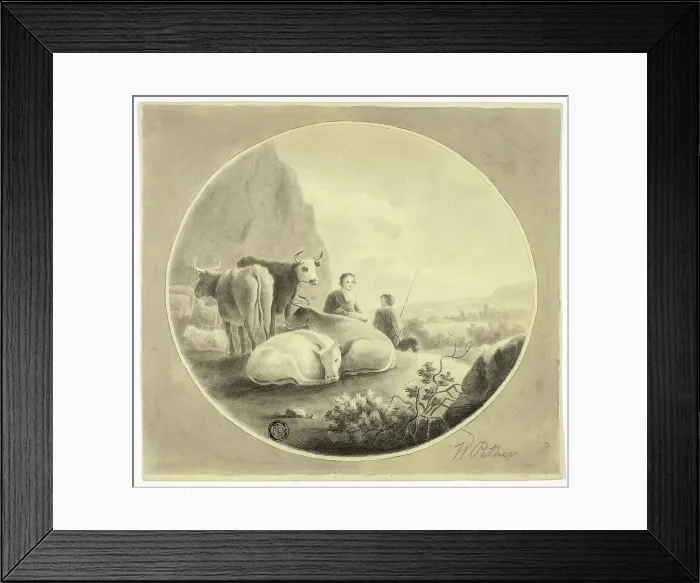 Framed Print : Herdsmen, Cows and Sheep in Landscape, n.d. Creator: William Pether Framed Print : Herdsmen, Cows and Sheep in Landscape, n.d. Creator: William Pether