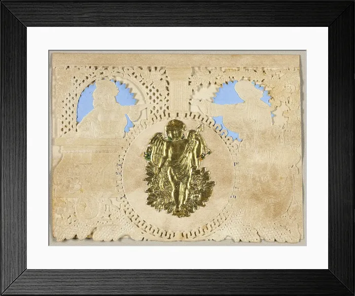 Framed Print : Untitled Valentine (Gold Cupid), c.1850. Creator: Unknown Framed Print : Untitled Valentine (Gold Cupid), c.1850. Creator: Unknown