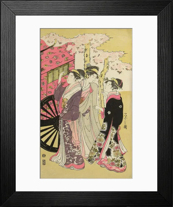 Framed Print : Noble woman in a carriage viewing cherry blossoms, c. 1796. Creator: Hosoda Eishi Framed Print : Noble woman in a carriage viewing cherry blossoms, c. 1796. Creator: Hosoda Eishi