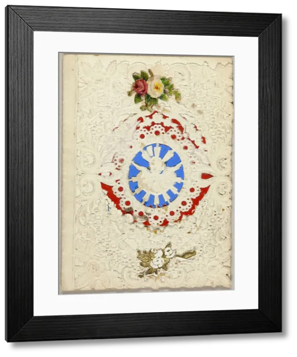 Framed Print : Untitled Valentine (Putti on Blue Ground), c.1850. Creator: Unknown Framed Print : Untitled Valentine (Putti on Blue Ground), c.1850. Creator: Unknown