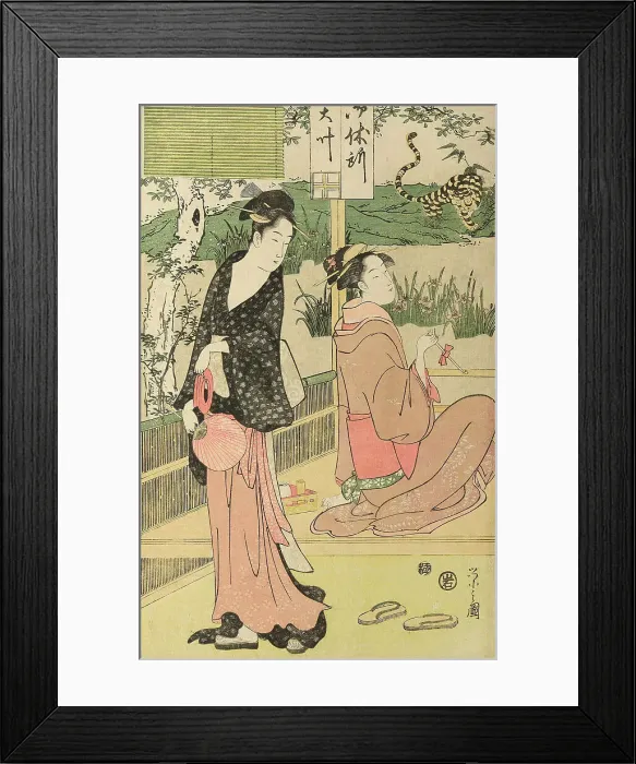 Framed Print : Women viewing dragon and tiger made of tobacco pouches, c. 1795. Creator: Hosoda Eishi Framed Print : Women viewing dragon and tiger made of tobacco pouches, c. 1795. Creator: Hosoda Eishi
