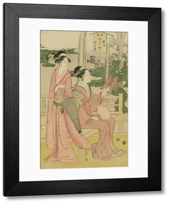 Framed Print : Women viewing dragon and tiger made of tobacco pouches, c. 1795. Creator: Hosoda Eishi Framed Print : Women viewing dragon and tiger made of tobacco pouches, c. 1795. Creator: Hosoda Eishi