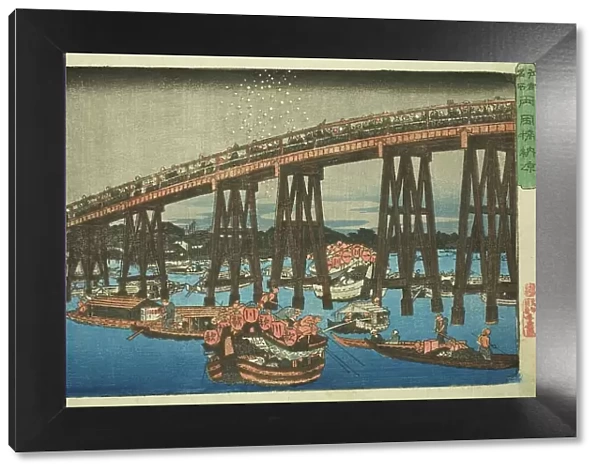 Cooling off at Ryogoku Bridge (Ryogokubashi noryo), from the series 'Famous...', c. 1839 / 42. Creator: Ando Hiroshige. Cooling off at Ryogoku Bridge (Ryogokubashi noryo), from the series 'Famous...', c. 1839 / 42. Creator: Ando Hiroshige