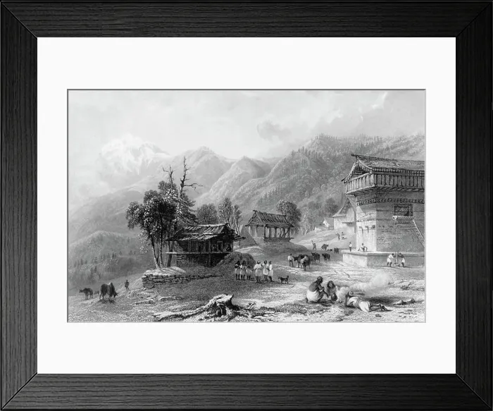 Framed Print : The Village of Khandoo, Himalaya Mountains, 1845. Creator: William Purser Framed Print : The Village of Khandoo, Himalaya Mountains, 1845. Creator: William Purser