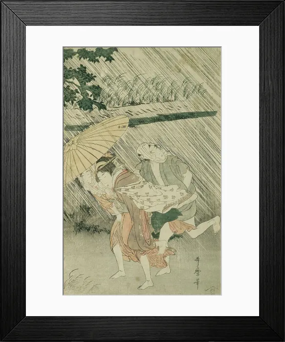 Framed Print : Sheltering from a Sudden Shower, Japan, c. 1799 / 1800. Creator: Kitagawa Utamaro Framed Print : Sheltering from a Sudden Shower, Japan, c. 1799 / 1800. Creator: Kitagawa Utamaro