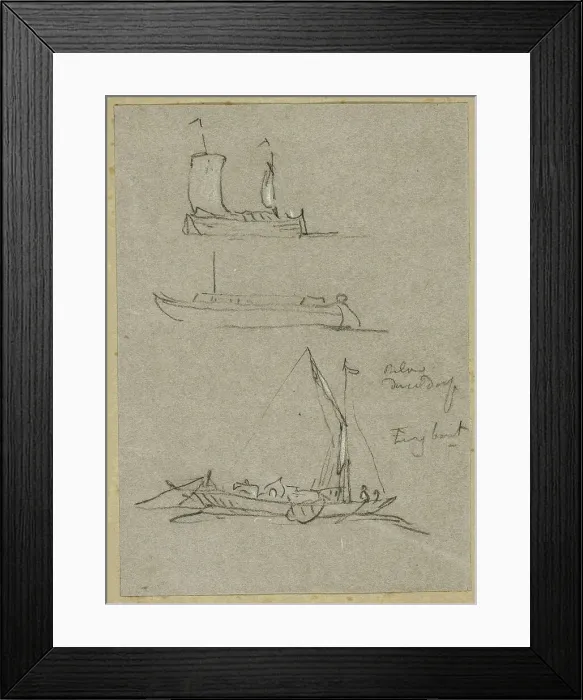 Framed Print : Three Sketches of Dusseldorf River Boats, n.d. Creator: William Alfred Delamotte Framed Print : Three Sketches of Dusseldorf River Boats, n.d. Creator: William Alfred Delamotte