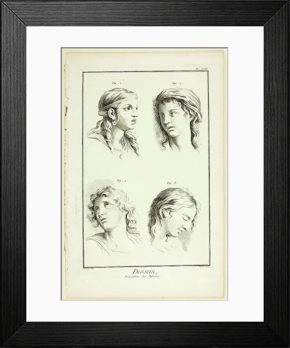 Framed Print : Drawing: Expressions of Emotion (Wonder, Love, Veneration, Rapture), from Encyclopédie, 1762 / 77. Creator: A. J. Defehrt