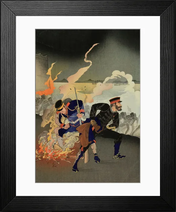 Framed Print : The Army and Navy Attack and Capture Weihaiwei (Ikaiei rikukaigun kogeki senryo zu), Japan, 1895. Creator: Kobayashi Ikuhide Framed Print : The Army and Navy Attack and Capture Weihaiwei (Ikaiei rikukaigun kogeki senryo zu), Japan, 1895. Creator: Kobayashi Ikuhide