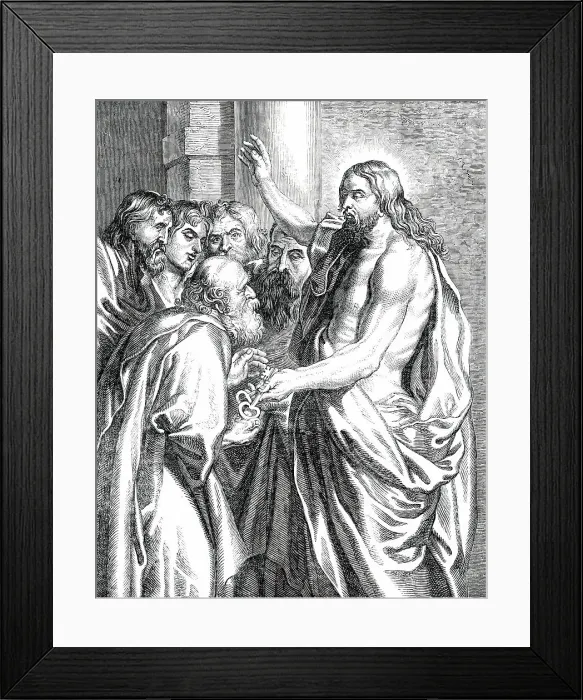 Framed Print : Christ Giving the Keys to S. Peter - painted by Rubens, [1850]. Creator: Unknown