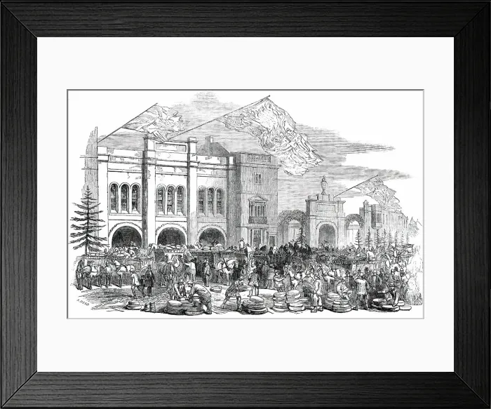 Framed Print : Opening of the Great Cheese-Market, at Chippenham, September 12 - the Market Hall, 1850. Creator:s Read Framed Print : Opening of the Great Cheese-Market, at Chippenham, September 12 - the Market Hall, 1850. Creator:s Read