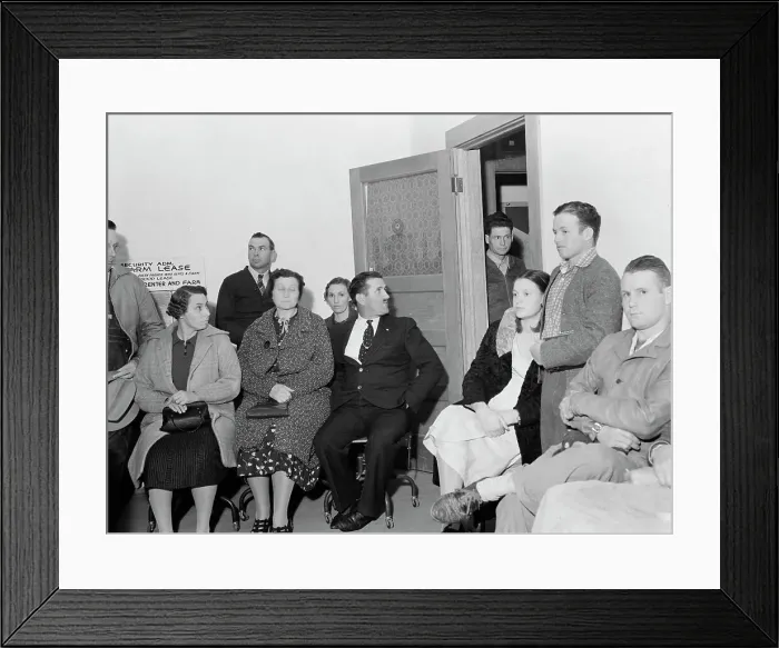 Framed Print : Night meeting in the FSA office, Tulare County, California, 1938. Creator: Dorothea Lange Framed Print : Night meeting in the FSA office, Tulare County, California, 1938. Creator: Dorothea Lange