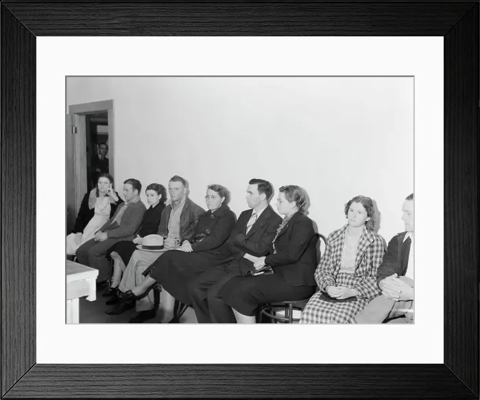 Framed Print : Night meeting in the FSA office, Tulare County, California, 1938. Creator: Dorothea Lange Framed Print : Night meeting in the FSA office, Tulare County, California, 1938. Creator: Dorothea Lange