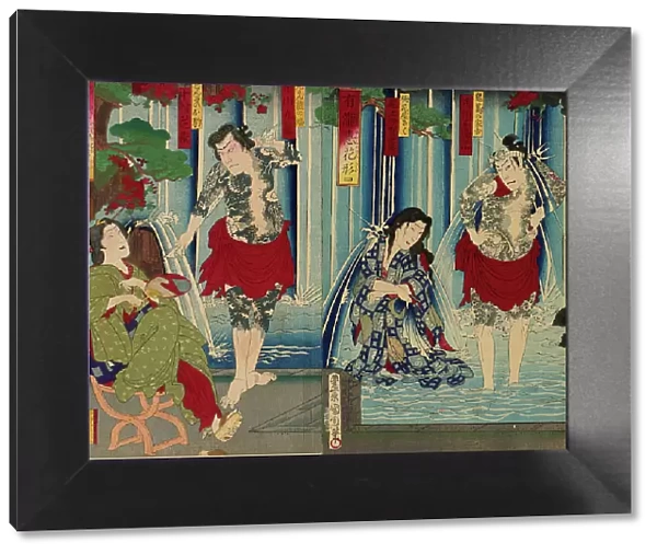 Kabuki Stars Before a Gracious Waterfall (Arigataki megumi no hanagata), 1883. Creator: Toyohara Kunichika