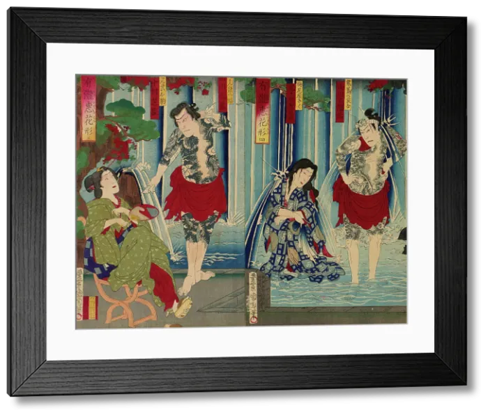 Framed Print : Kabuki Stars Before a Gracious Waterfall (Arigataki megumi no hanagata), 1883. Creator: Toyohara Kunichika Framed Print : Kabuki Stars Before a Gracious Waterfall (Arigataki megumi no hanagata), 1883. Creator: Toyohara Kunichika