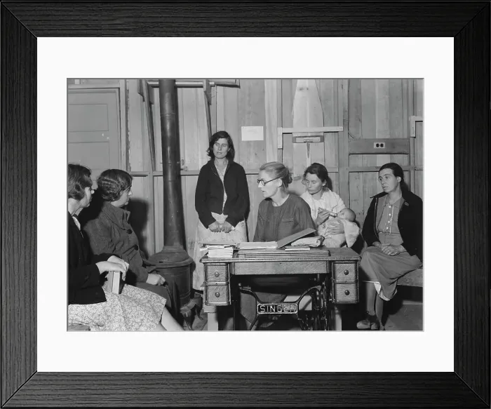 Framed Print : Meeting of the Mothers Club in Arvin camp for migrant workers, Kern County, 1938. Creator: Dorothea Lange Framed Print : Meeting of the Mothers Club in Arvin camp for migrant workers, Kern County, 1938. Creator: Dorothea Lange