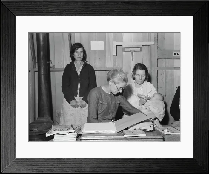 Framed Print : Meeting of the Mothers Club in Arvin camp for migrant workers, Kern County, 1938. Creator: Dorothea Lange Framed Print : Meeting of the Mothers Club in Arvin camp for migrant workers, Kern County, 1938. Creator: Dorothea Lange